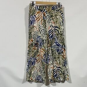 Tahari 100% linen Tropical Leaf Wide-Leg Palazzo Pants - Multicolor